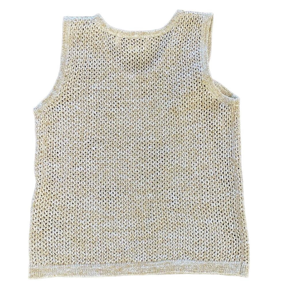 Vintage Gold Metallic Open Weave Sweater‎ Tank Glam Party Festi - Size Small - Picture 5 of 9
